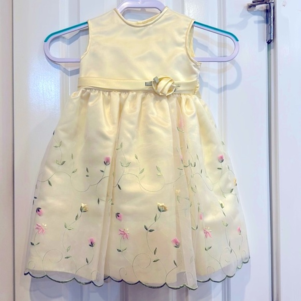 CI Castro Ivory Girl’s Dress with Floral Embroidered Overlay